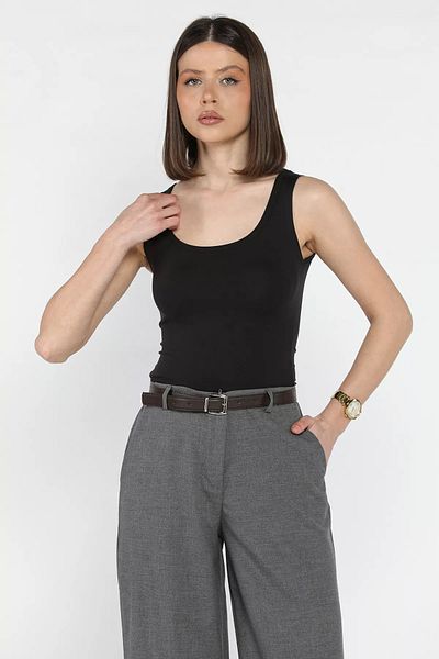 GÜLSELİ Μαύρη γυναικεία υφασμάτινη μπλούζα Modal Zero Sleeve Lycra Crop Top