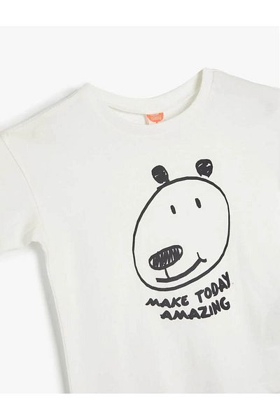 Koton Dog Printed Short Sleeve Ecru Baby Boy T-Shirt 5Smb10107Tk