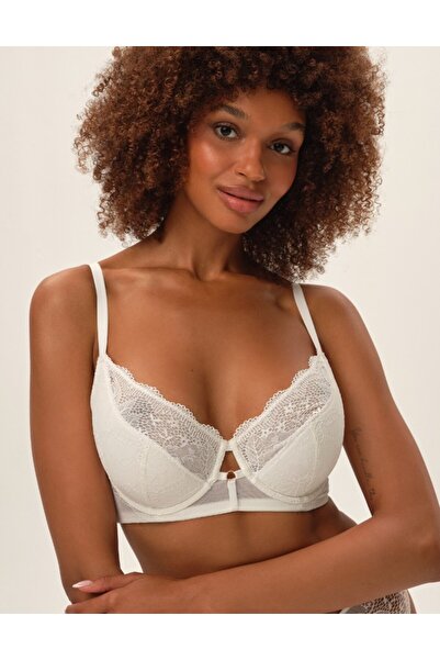 ESOTIQ Sutien semi-bumbac cu armătură, dantelă florală, decupaj decorativ în față, elegant și clasic | Tarot