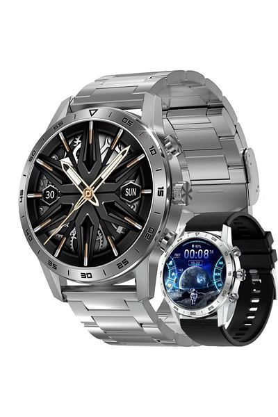 Smart Vibe Smartwatch DT™ WA7CH PLUS 1.45" Infinity AMOLED, Bluetooth Call, Metal and Silicone Strap, Silver