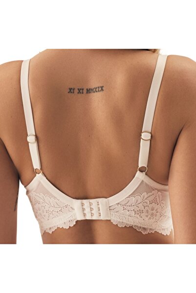 ESOTIQ Sutien semi-bumbat cu armătură, dantelă florală, inimă aurie, elegant și clasic | Inimă