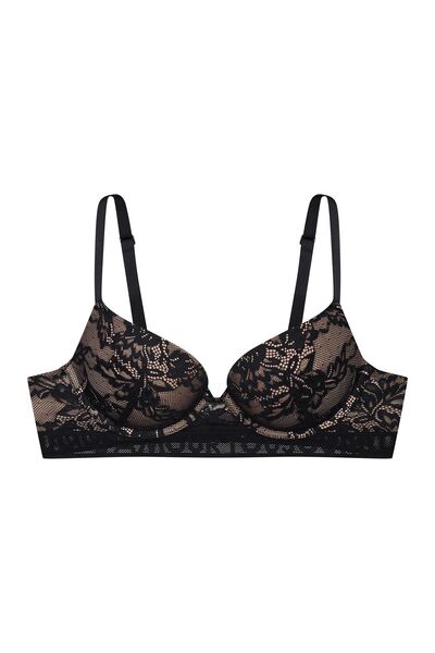 ESOTIQ Sutien Push-Up cu Armătură și Bandă Lată | Cupă Bej și Dantelă | Bisou...