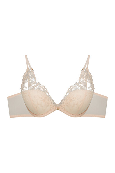 ESOTIQ Sutien push-up cu decolteu, cu armătură, broderie florală, pandantiv f...