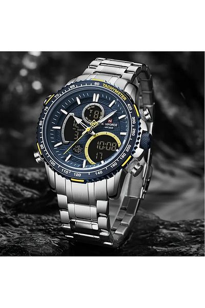 Naviforce NF9182 SBE Mens Analog Digital Stainless Steel Watches Sport Waterproof Quartz Business Fashion