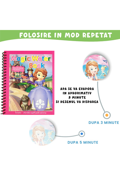 Pitikot Carte De Colorat Cu Apa Magic Book, Reutilizabila, Plina De Culori Vibrante, Sofia Si Iepurasul