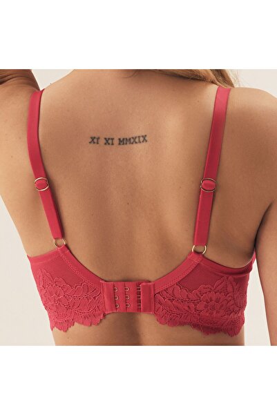 ESOTIQ Sutien semi-bumbat cu armătură, dantelă florală, inimă aurie, elegant | Sweetheart