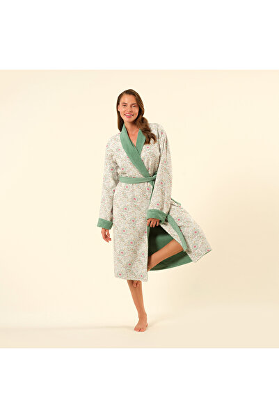 Zsa Zsa Zsu Tabea Şal Yaka Müslin Pamuk %100 Pamuk Bornoz - Yeşil