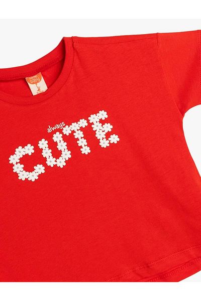 Koton Slogan Printed Crew Neck Red Baby Girl T-Shirt 5Smg10014Ak