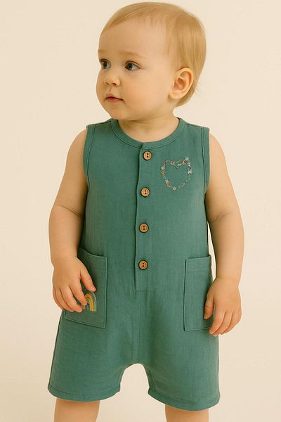 Esterella Cotton Muslin Baby Romper/ Button Closure Baby Romper/100% Cotton Muslin Romper