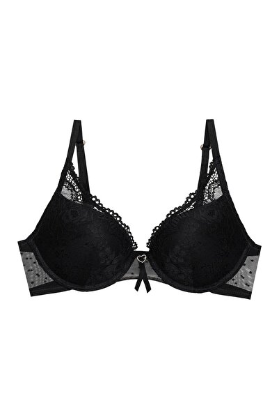 ESOTIQ Sutien push-up BLOOVII cu armătură, dantelă și panglică, cu inimă meta...