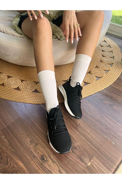 İnan Ayakkabı Women's Black Knitwear Breathable Fabric Scent Does Not Cause Sweating Sneakers 4 cm Sole