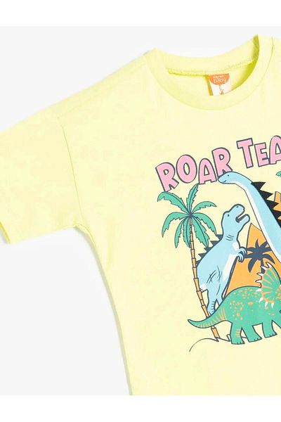 Koton Tricou verde pentru bebeluș cu imprimeu dinozaur 5smb10015tk