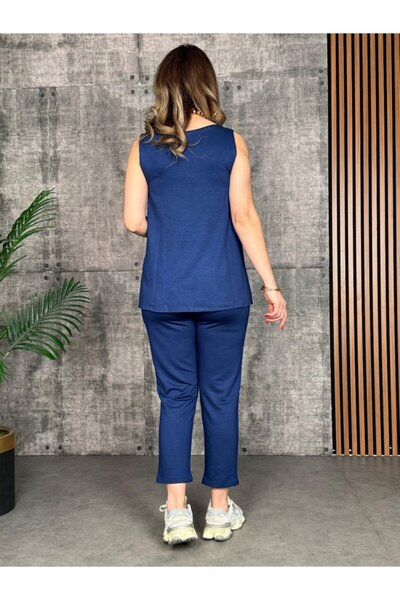 JANES Women's Strappy Round Neck Viscose Two Thread Blouse and Sweatpants Double Set