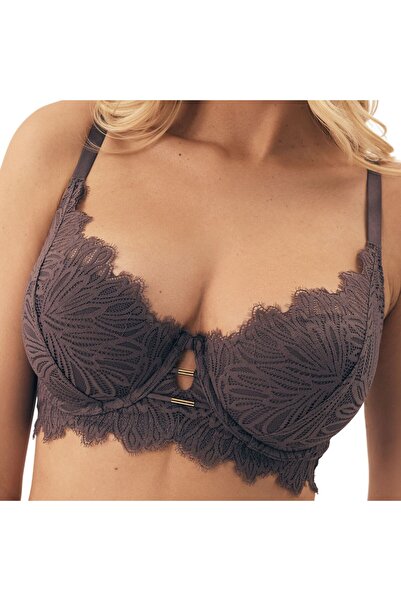 ESOTIQ Underwired Bra with Floral Lace Golden Embellishment Elegant Front Cut Out | Sapphire