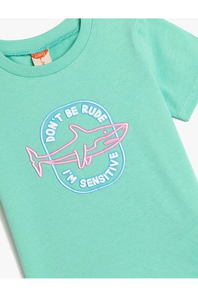 Koton Tricou verde cu gât cu imprimeu Shark pentru bebeluș băiețel 5smb10007tk