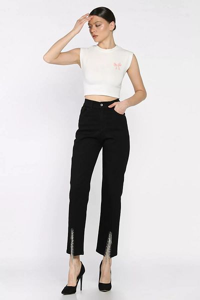 GÜLSELİ Black Leg Slit Lycra Women's Jean Jeans