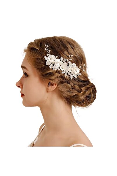 VİYA Eleni Handmade Pearl Leaf & Flower Detaliat Cuvânt de logodnă Nunta Nunt...