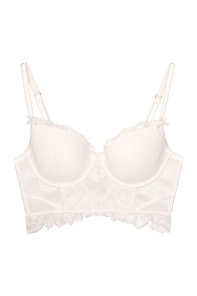 ESOTIQ Sutien Push-Up Bustier cu Armătură, Broderie Florală, Dantelă și Nasturi din Plasă Elegant | Bogata