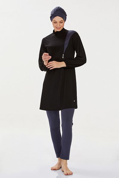Bravie Women's Cross Shoulder Zipper Detailed Full Covered Lycra Hijab Swimsuit - 9238