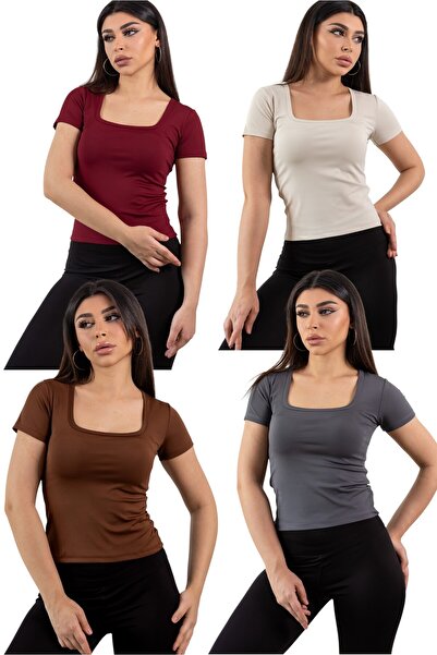 KHAB PREMİUM 4'Lü رقبة مربعة أساسية كاملة من الليكرا