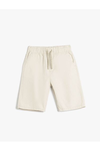 Koton Tie Waist Pocket Detailed Cotton Basic Gray Boy's Shorts 5Skb40030Tw