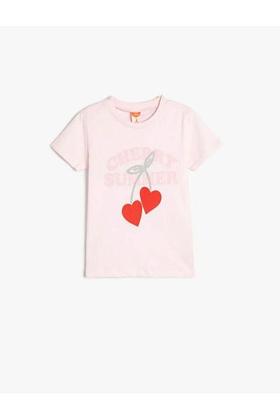 Koton Heart Printed Short Sleeve Crew Neck Pink Baby Girl T-Shirt 5Smg10023Ak
