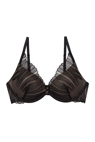 ESOTIQ Sutien push-up cu decolteu, cu armătură, dantelă și plasă, decorațiuni...