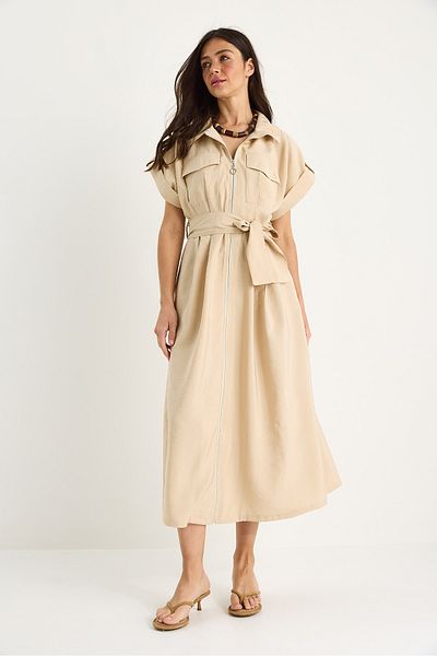 Bianco Lucci Rochie lungă pentru femei cu buzunar și fermoar, cu guler cu curea CHD27 60283335