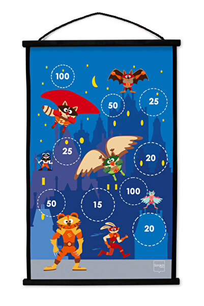 Scratch Europe Joc Darts cu 2 fete, Model Super Eroi, 6 sageti incluse, Multi...