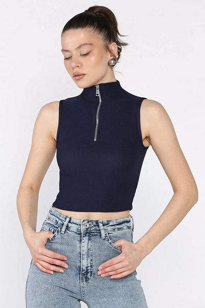 GÜLSELİ Γυναικεία μπλούζα με μισό φερμουάρ Navy Blue