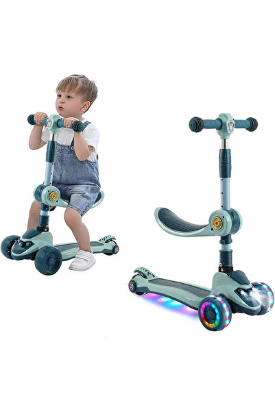 Yelajoy 3 in 1 Foldable Kids Scooter, With 3 LED Light Wheels, Adjustble Heig...