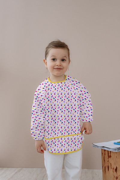 Messido Long Sleeve Food and Activity Apron, Activity and Painting Apron, Colorful Dots Pattern, 1-5 Years Old