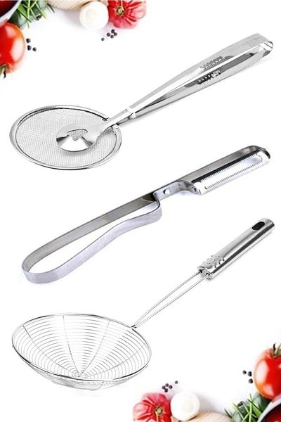UNDERGROUND TRADE Service Set Ladle Colander Steel Tong Colander Strainer Frying Oil Strainer Steel Egg Beater Wire