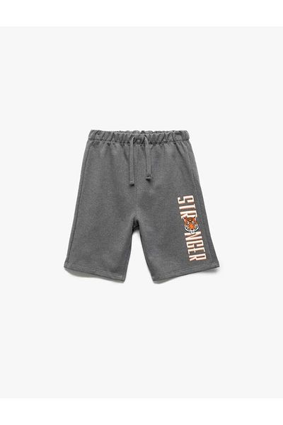 Koton Anthracite Boy's Shorts with Tie Waist and Print Detail 5Skb40152Tk