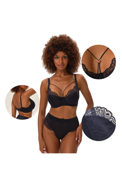 ESOTIQ Bretele frontale ușor căptușite și întărite pentru sutien, dantelă florală cu ornamente aurii întărite | Korin