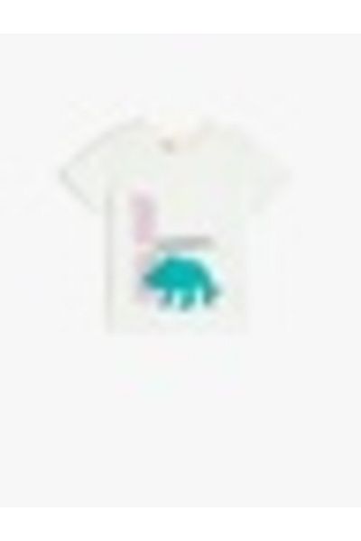 Koton Crew Neck Cotton Dinosaur Printed Ecru Baby Boy T-Shirt 5Smb10008Tk