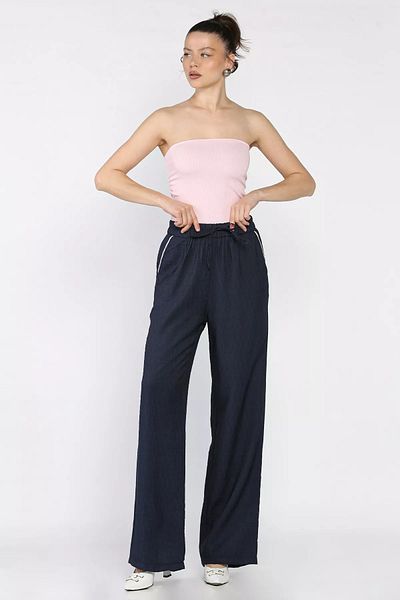 GÜLSELİ Γυναικείο παντελόνι Palazzo με ψηλόμεσο τσέπη Navy Blue