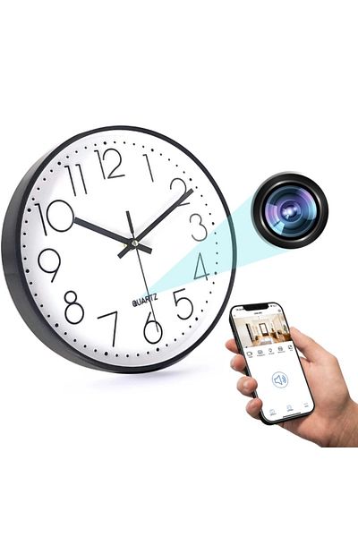 iUni Μίνι ρολόι τοίχου με κάμερα W31, Wi-Fi, Full HD, ζωντανή προβολή σε τηλέφωνο
