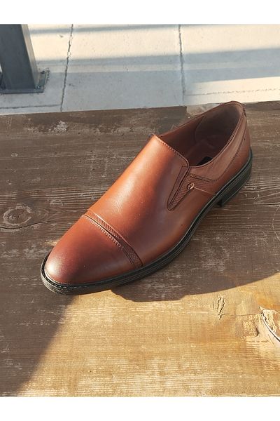 LİCCAS Men's Winter Shoes Genuine Inner Outer Leather Rubber and Non-Slip Sole Laceless Tan Color