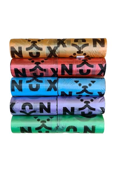 Nuxie Set 10 role saci igienici pentru catei/pisici, 15 buc/rola, 6 x 2.5 cm, neparfumate, multicolor