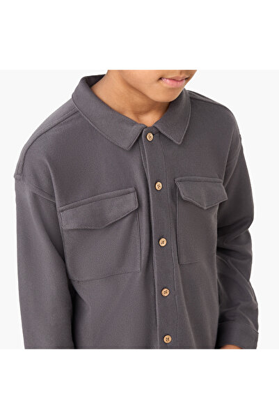 ELIGO Solid Collared Shirt with Long Sleeves and Pockets