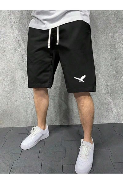 PENTHİLUS Men's Regular Fit Bird Printed Pocket Shorts