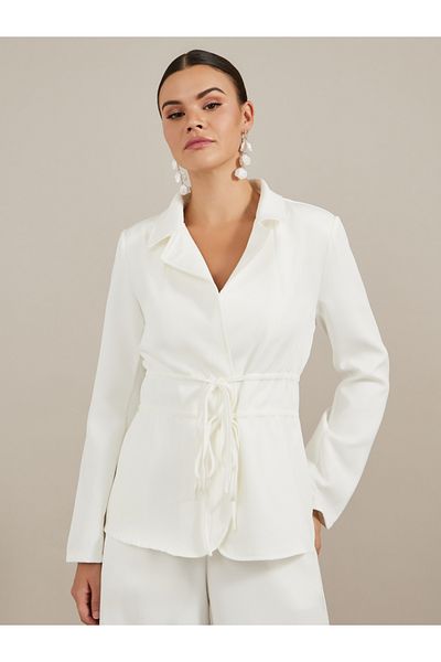 Styli Solid Drawstring Waist Regular Fit Blazer