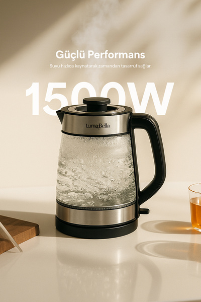 Liçi Cam Hazneli Kettle Su Isıtıcısı 1500W 2,2L Lumabella B-3012