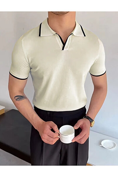CULTURE BOUTIQUE Ανδρικό πλεκτό μπλουζάκι πόλο με λεπτομέρεια λευκής ρίγας