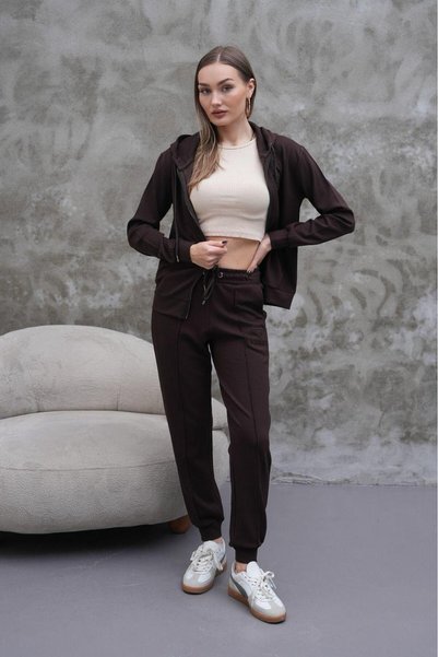Generic Brand Brown Striped Sports Tracksuit Set