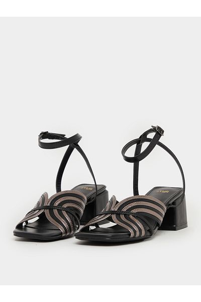 Styli Block Heel Ankle Strap Square Toe Sandals