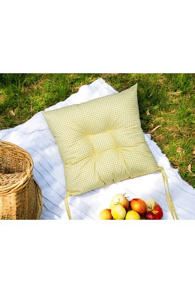 ASDİVA Pöti Square Pattern Yellow Soft Color Chair, Picnic Cushion 40X40