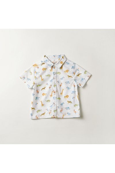 Juniors All-Over Animal Print Shirt with Short Sleeves