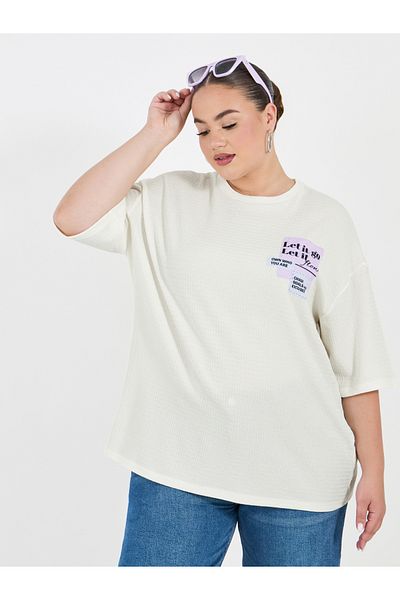 Styli Plus Size Textured Oversized T-Shirtâ€‹ with Patch Detail